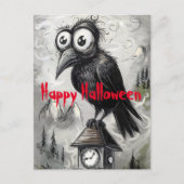 Gothic Black Crow & Tower Spooky Halloween Party Briefkaart (Voorkant)