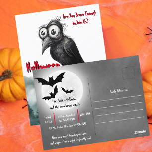 Gothic Black Crow & Tower Spooky Halloween Party Briefkaart