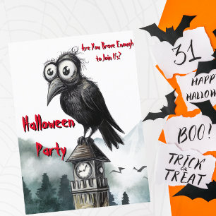 Gothic Black Crow & Tower Spooky Halloween Party Briefkaart