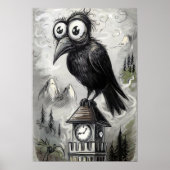 Gothic Black Crow & Tower Spooky Halloween Poster (Voorkant)
