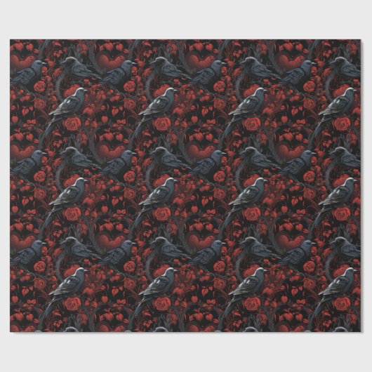 Gothic Black Crows and Red Roses Cadeaupapier (Vlak)