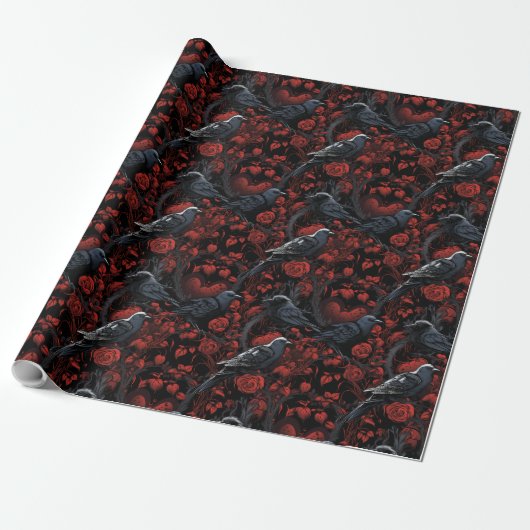 Gothic Black Crows and Red Roses  Cadeaupapier (Uitgerold)