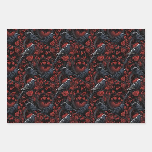 Gothic Black Crows and Red Roses  Inpakpapier Vel (Voorkant 2)