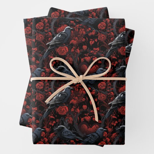 Gothic Black Crows and Red Roses  Inpakpapier Vel (In situ)