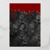 Gothic Black Damask Blood Drip Halloween Gold Folie Uitnodiging (Achterkant)