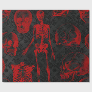 Gothic Black Damask Crimson skeletten Cadeaupapier