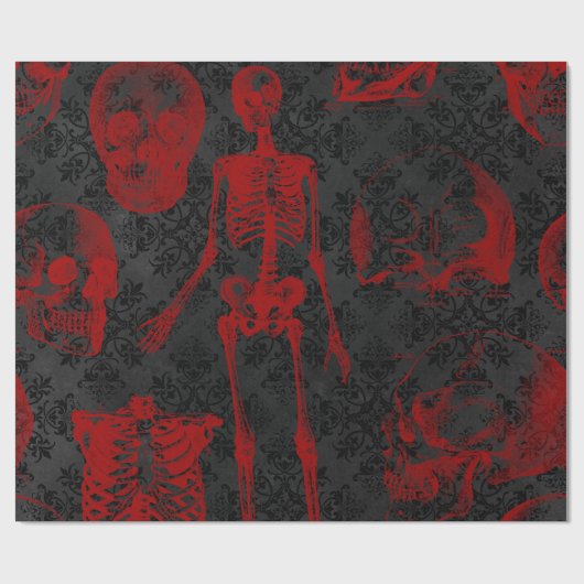 Gothic Black Damask Crimson skeletten Cadeaupapier (Vlak)