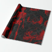 Gothic Black Damask Crimson skeletten Cadeaupapier (Uitgerold)
