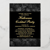 Gothic Black Damask Halloween Cocktail Gold Folie Uitnodiging (Voorkant)