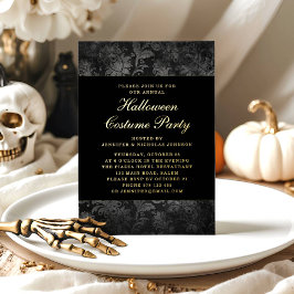 Gothic Black Damask Halloween Costume Gold Folie Uitnodiging