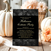 Gothic Black Damask Halloween Costume Gold Folie Uitnodiging