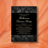 Gothic Black Damask Halloween Dinner Gold Foil Folie Uitnodiging