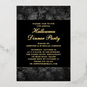 Gothic Black Damask Halloween Dinner Gold Foil Folie Uitnodiging (Voorkant)