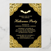 Gothic Black Damask Halloween Party Gold Foil Invi Folie Uitnodiging (Voorkant)