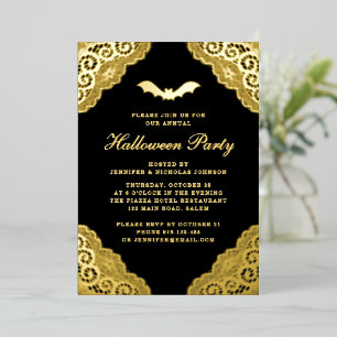 Gothic Black Damask Halloween Party Gold Foil Invi Folie Uitnodiging