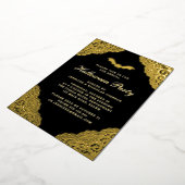 Gothic Black Damask Halloween Party Gold Foil Invi Folie Uitnodiging (Gedraaid)