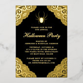 Gothic Black Damask Halloween Party Gold Foil Invi Folie Uitnodiging (Voorkant)
