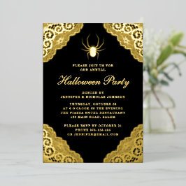 Gothic Black Damask Halloween Party Gold Foil Invi Folie Uitnodiging