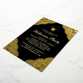 Gothic Black Damask Halloween Party Gold Foil Invi Folie Uitnodiging (Gedraaid)