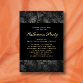 Gothic Black Damask Halloween Party Gold Folie Uitnodiging