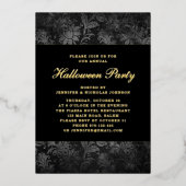 Gothic Black Damask Halloween Party Gold Folie Uitnodiging (Voorkant)