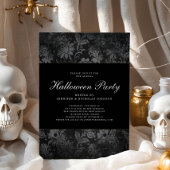 Gothic Black Damask Halloween Party Invitation Kaart