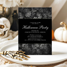 Gothic Black Damask Halloween Party Invitation