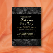 Gothic Black Damask Halloween Tea Party Gold Folie Uitnodiging