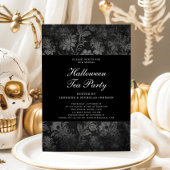 Gothic Black Damask Halloween Tea Party Kaart