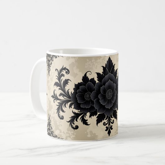 Gothic Black Damask Koffiemok (Voorkant links)