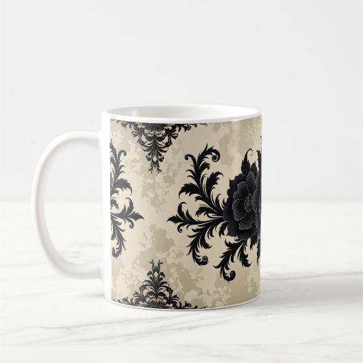 Gothic Black Damask Koffiemok (Links)