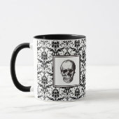 Gothic Black Damask Patroon Schedel Halloween Mok (Links)