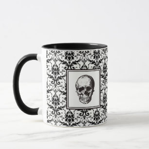 Gothic Black Damask Patroon Schedel Halloween Mok