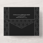 Gothic Black Damask Rose Wedding All In One Uitnodiging (Achterkant)