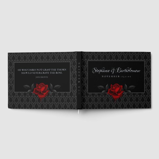 Gothic Black Damask Rose Wedding Gastenboek (Volledig)