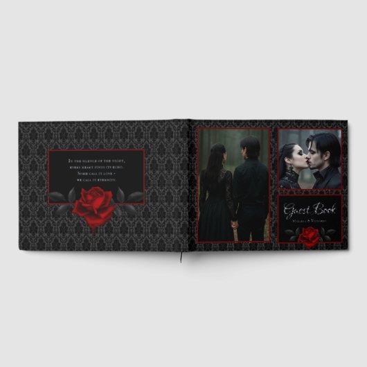 Gothic Black Damask Rose Wedding Gastenboek (Volledig)