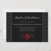 Gothic Black Damask Rose Wedding Invitation Kaart (Voorkant)