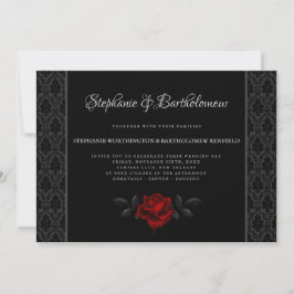 Gothic Black Damask Rose Wedding Invitation Kaart