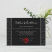 Gothic Black Damask Rose Wedding Invitation Kaart (Staand voorkant)