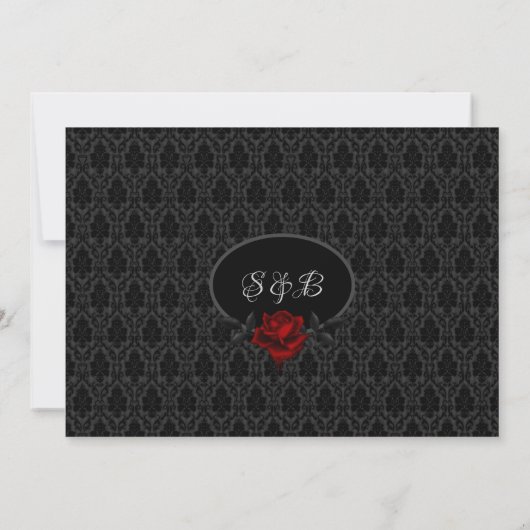 Gothic Black Damask Rose Wedding Invitation Kaart (Achterkant)
