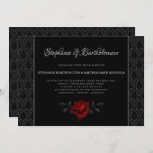 Gothic Black Damask Rose Wedding Invitation Kaart (Voorkant / Achterkant)