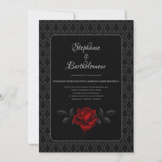 Gothic Black Damask Rose Wedding Kaart (Voorkant)