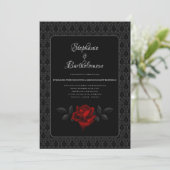 Gothic Black Damask Rose Wedding Kaart (Staand voorkant)