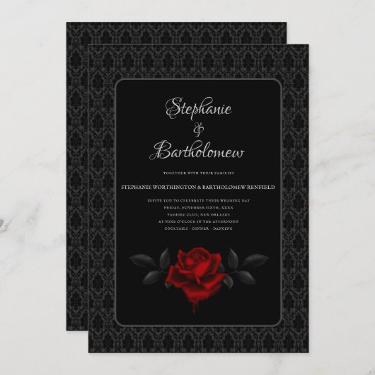 Gothic Black Damask Rose Wedding Kaart (Voorkant / Achterkant)