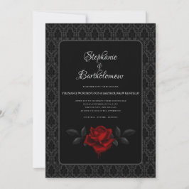 Gothic Black Damask Rose Wedding Kaart
