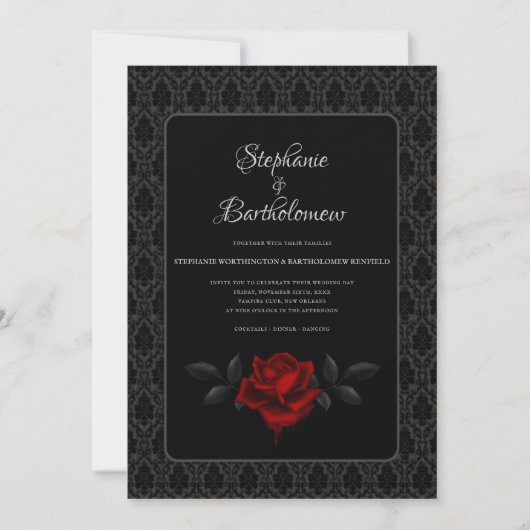 Gothic Black Damask Rose Wedding Kaart (Voorkant)
