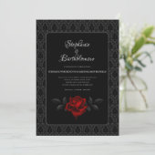 Gothic Black Damask Rose Wedding Kaart (Staand voorkant)