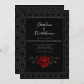 Gothic Black Damask Rose Wedding Kaart (Voorkant / Achterkant)