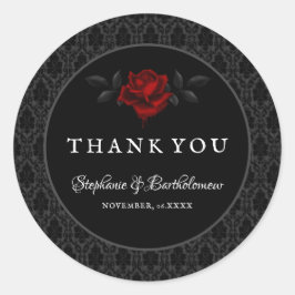 Gothic Black Damask Rose Wedding Ronde Sticker