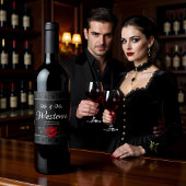 Gothic Black Damask Rose Wedding Wijn Etiket